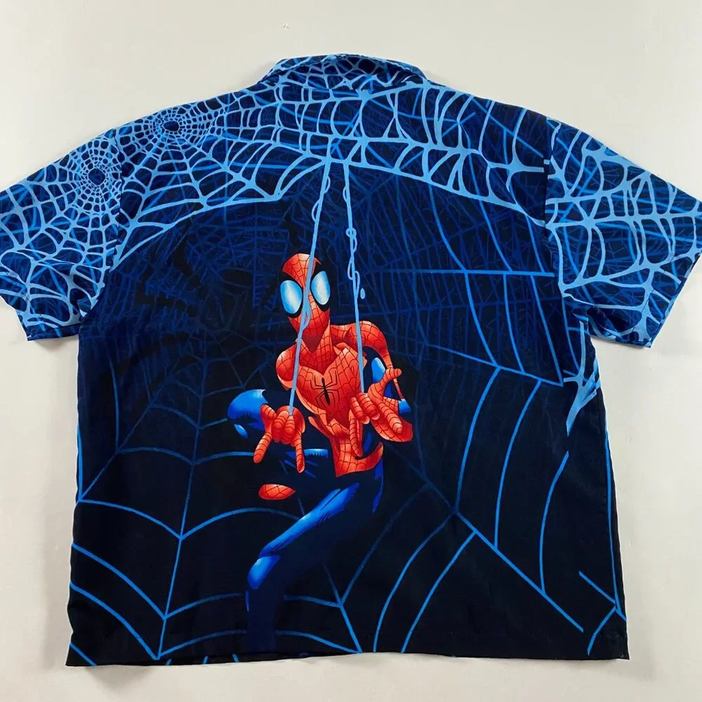 Vintage 2002 Spiderman Movie Promo Shirt Mens XL All Over Print Button Up Marvel - Picture 3 of 9